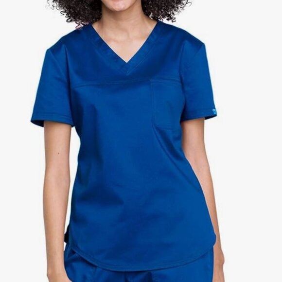 CHEROKEE Royal Blue Workwear Revolution Womens V Neck Scrub Top- MEDIUM - Picture 1 of 5